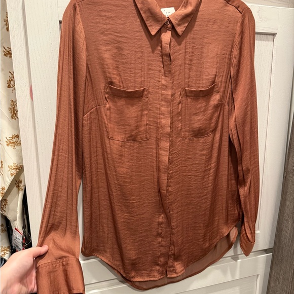 a new day Tops - A New Day Rust Long Sleeve Satin Button-Up Shirt
